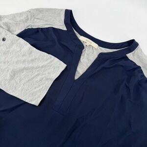 Sejour Womens 3X Mixed Media Top Navy Grey Roll Tab Sleeve SJ296519WN